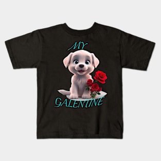 My galentine puppy with red roses Kids T-Shirt